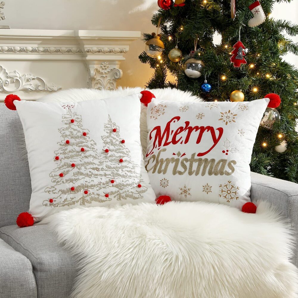 4686 Christmas Throw Pillow Covers, 2 Pack Christmas Letter Snowflake